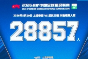 申花主场对阵三镇，共28857名球迷现场观战
